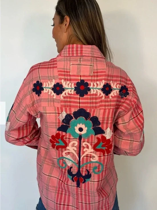 Free People We The Free Embroidered Sashiko Shirt Size XL - Picture 2 of 7